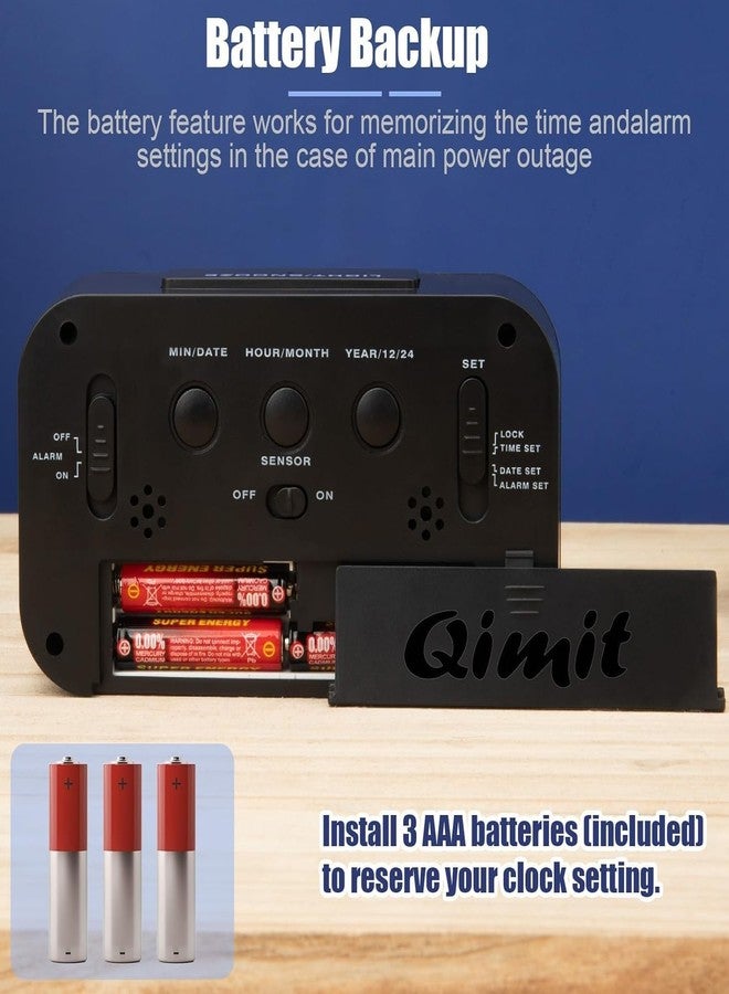 QIMIT Digital Alarm Clock Table Clock for Students, Home, Office, Corporate with Automatic Sensor, Date & Temperature (Black Rectangle Clock) - Image 4